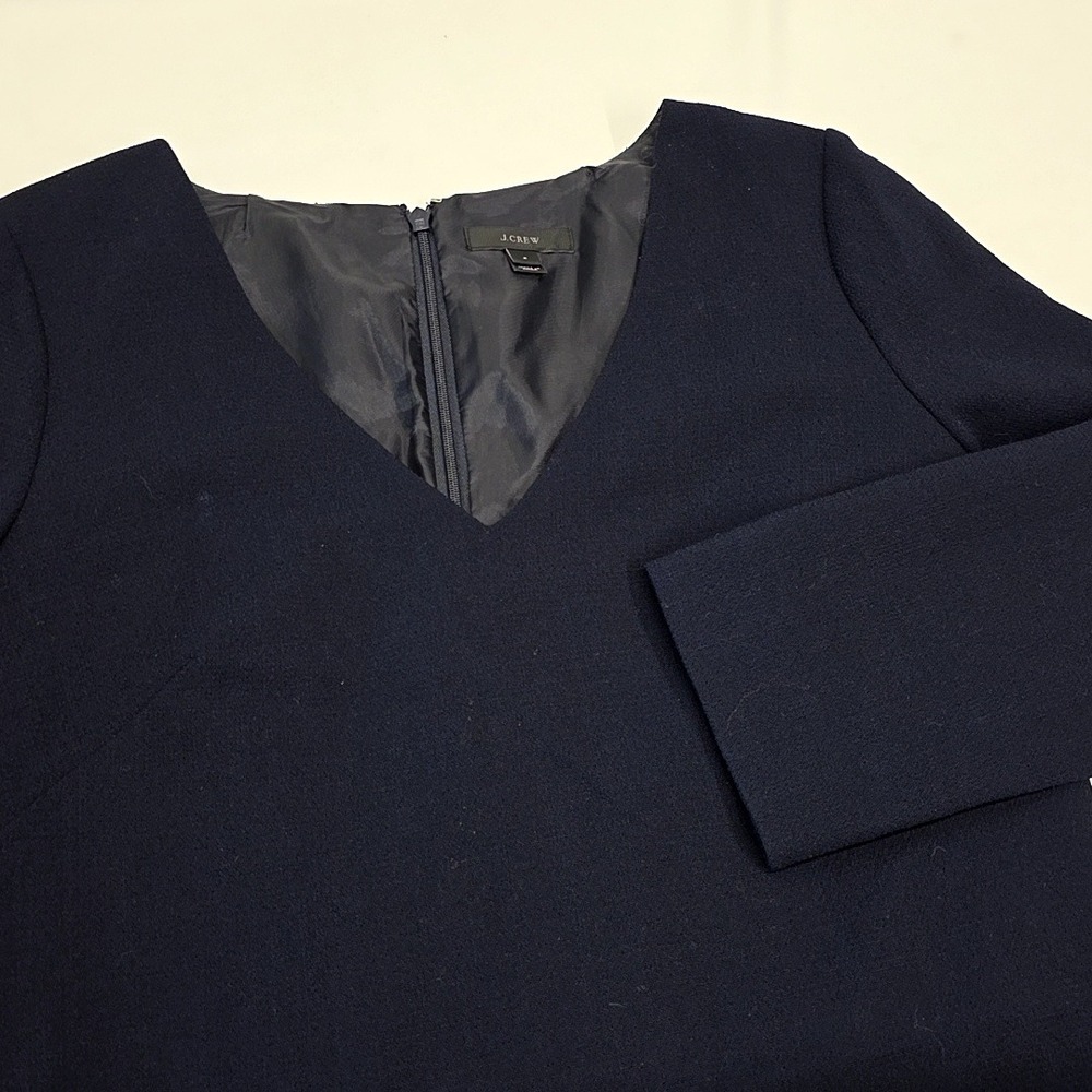 J.Crew Shift Dress‎ Women 2 Navy Blue 100% Wool V-Neck 3/4 Sleeve 97450